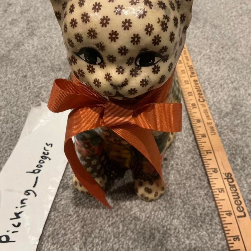 VTG Hand-Crafted Decoupage Patchwork‎ Sitting Cat Feline Figurine